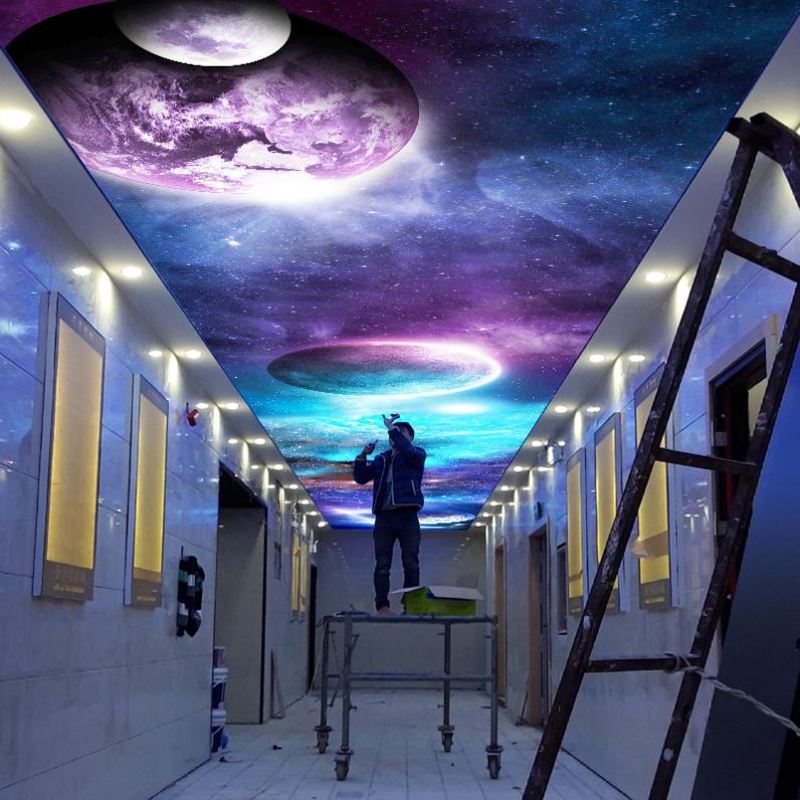 星空主题壁纸KTV酒店电竞房网吧月球天花板吊顶太空宇宙星球墙纸