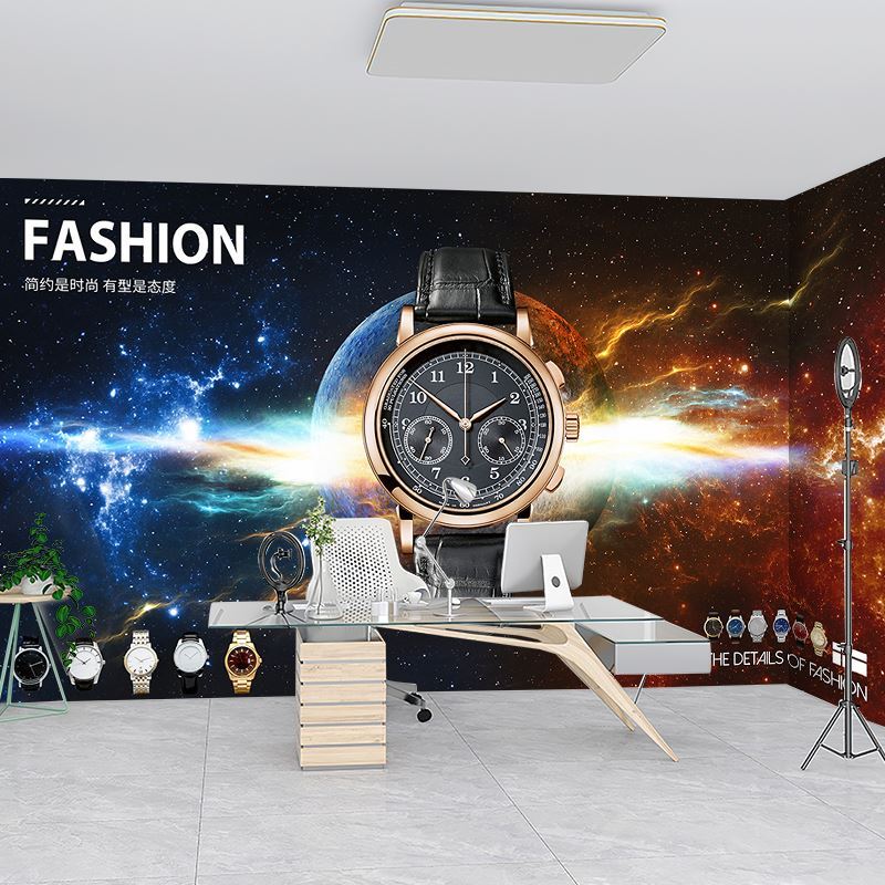 3D手表店专柜背景布墙纸钟表海报直播间背景墙装饰画表行维修壁纸