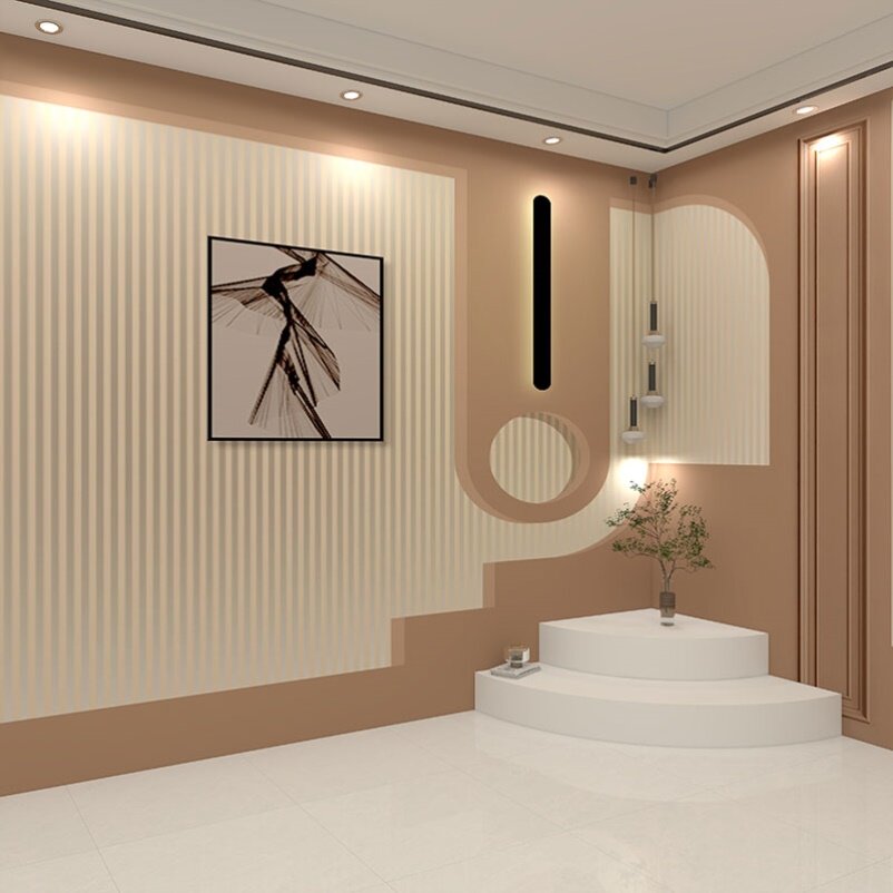 3d立体凹凸直播间背景墙壁纸轻奢风竖条纹高级感女装服装主播墙纸