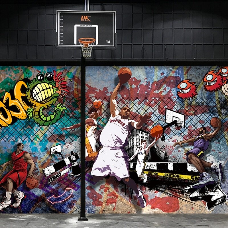 篮球馆装修壁纸篮球场背景墙装饰壁画幼儿体能馆墙面喷绘海报壁纸