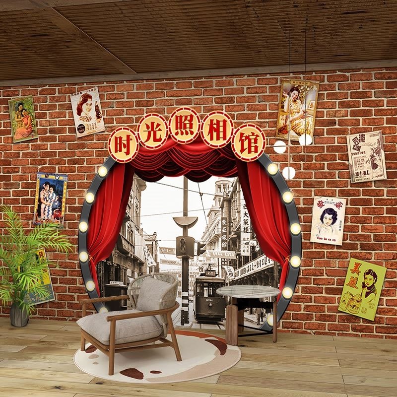 怀旧照相馆壁纸80年代复古老上海民国风自拍换装馆拍照背景布墙纸