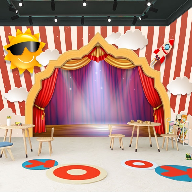 小主持人壁纸幼儿园表演区舞台背景墙幕布口才培训班教室装饰壁纸