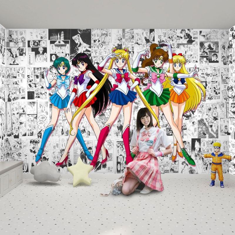 美少女战士漫画墙纸月野兔水冰月卧室壁画潮玩动漫黑白二次元壁纸