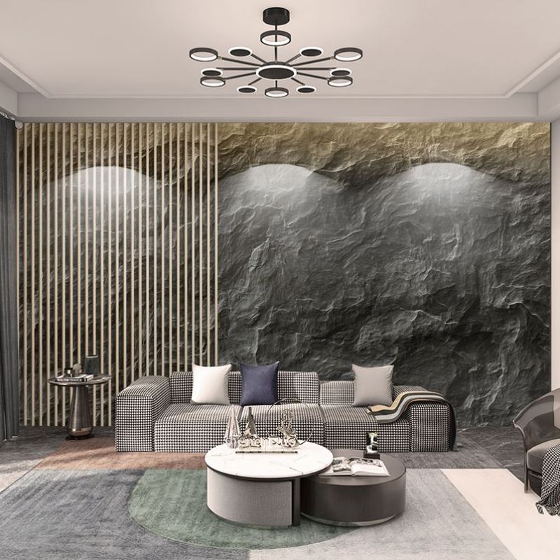 3d立体岩板墙纸浮雕岩石电视背景墙简约沙发客厅墙布卧室床头壁纸