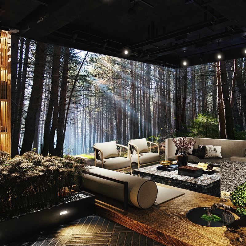 复古原始森林墙纸3D立体直播间背景墙布壁布大自然风景画餐厅壁纸