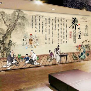 中医馆墙纸养生之道背景墙足浴理疗保健文化形象墙足疗按摩店壁纸