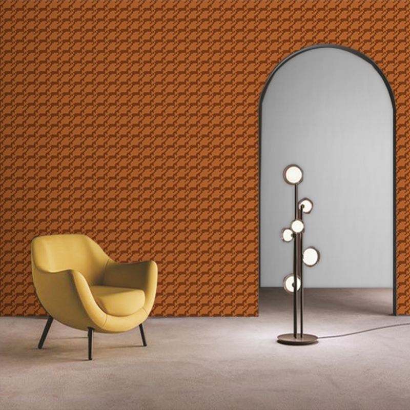 千鸟格壁纸美式复古轻奢墙布卧室客厅法式马仕橙色爱暗纹格纹墙纸