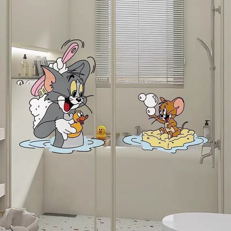 猫和老鼠洗澡玻璃门窗镜子贴纸