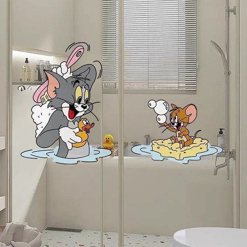 猫和老鼠洗澡玻璃门窗镜子贴纸