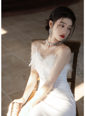 白色小晚礼服订婚裙高端轻奢小众气质宴会生日party主持人高级感