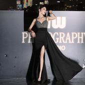 黑色晚礼服女高级感名媛宴会重工年会主持人鱼尾裙高端大气上档次