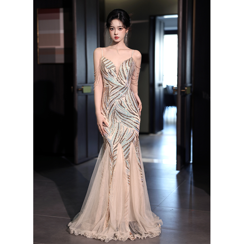 重工亮片鱼尾晚礼服女高级感