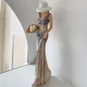 主持人晚礼服裙女2026新款 气质鱼尾连衣裙名媛高端渐变色高级质感