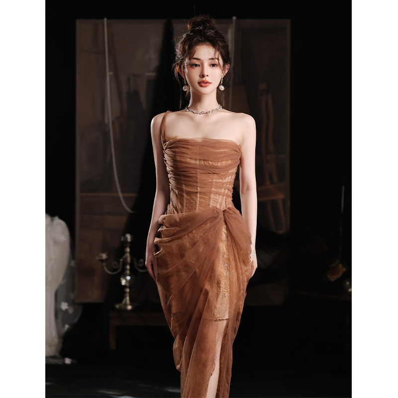 绎冉韩版单肩晚礼服裙