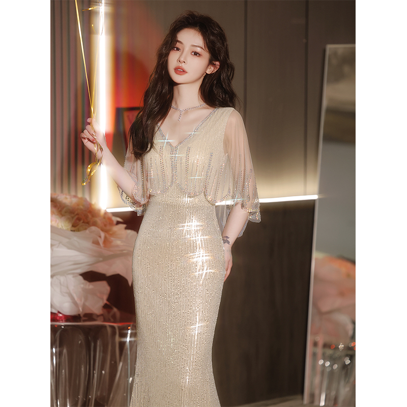 绎冉时尚长裙鱼尾亮片晚礼服