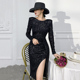 高端晚礼服裙气质宴会主持短款 名媛生日轻奢小众 黑色高级质感长袖