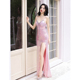 粉色晚礼服女2026新款 高级感轻奢小众宴会主持人吊带开叉鱼尾长款