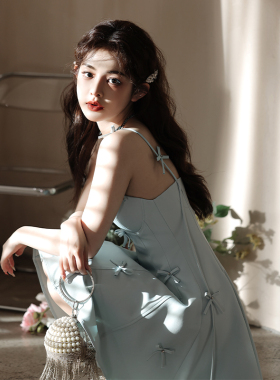 蓝色小晚礼服女高级感名媛气质宴会高端生日派对轻奢小众吊带短裙