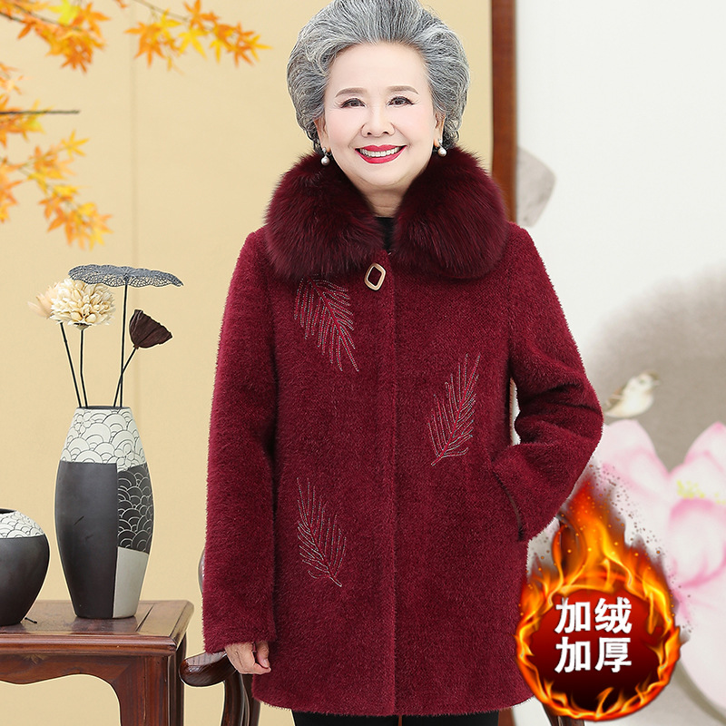 中老年人女外套加绒加厚秋冬装奶奶装棉衣水貂绒老人上衣服QH-109