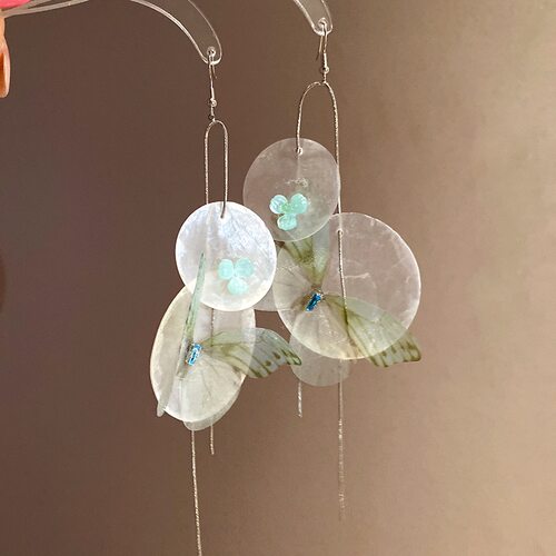 新中式梦幻青蝶流苏贝壳耳环清冷高级感小众仙气蝴蝶耳饰99