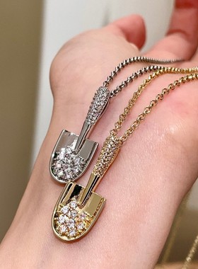 金银色小铲子长款项链女毛衣链轻奢小众高级感锁骨链29