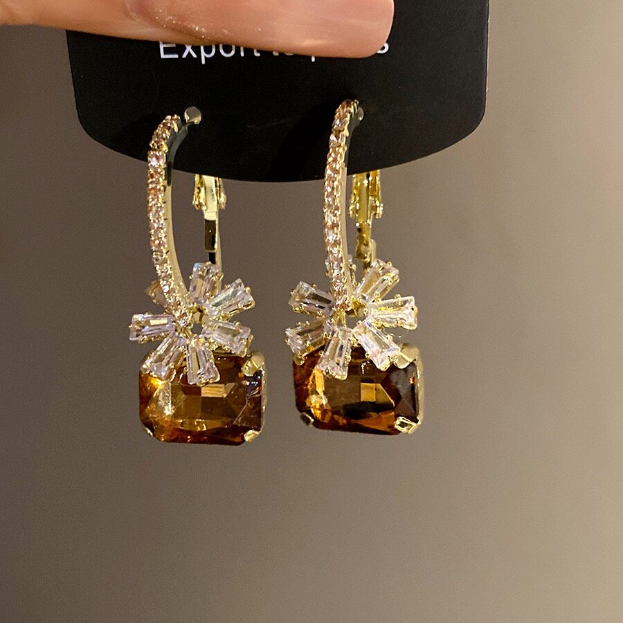 法式轻奢高级感气质超闪耳环咖色花朵百搭耳坠名媛百搭耳饰女28