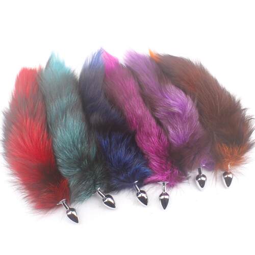 Colorful Black Fox Backcourt Artificial Hair Metal Anal Plug