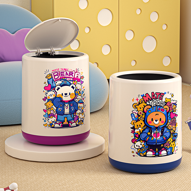 泰迪熊垃圾桶家用2025新款大容量客厅轻奢高档带盖卧室厕所高颜值