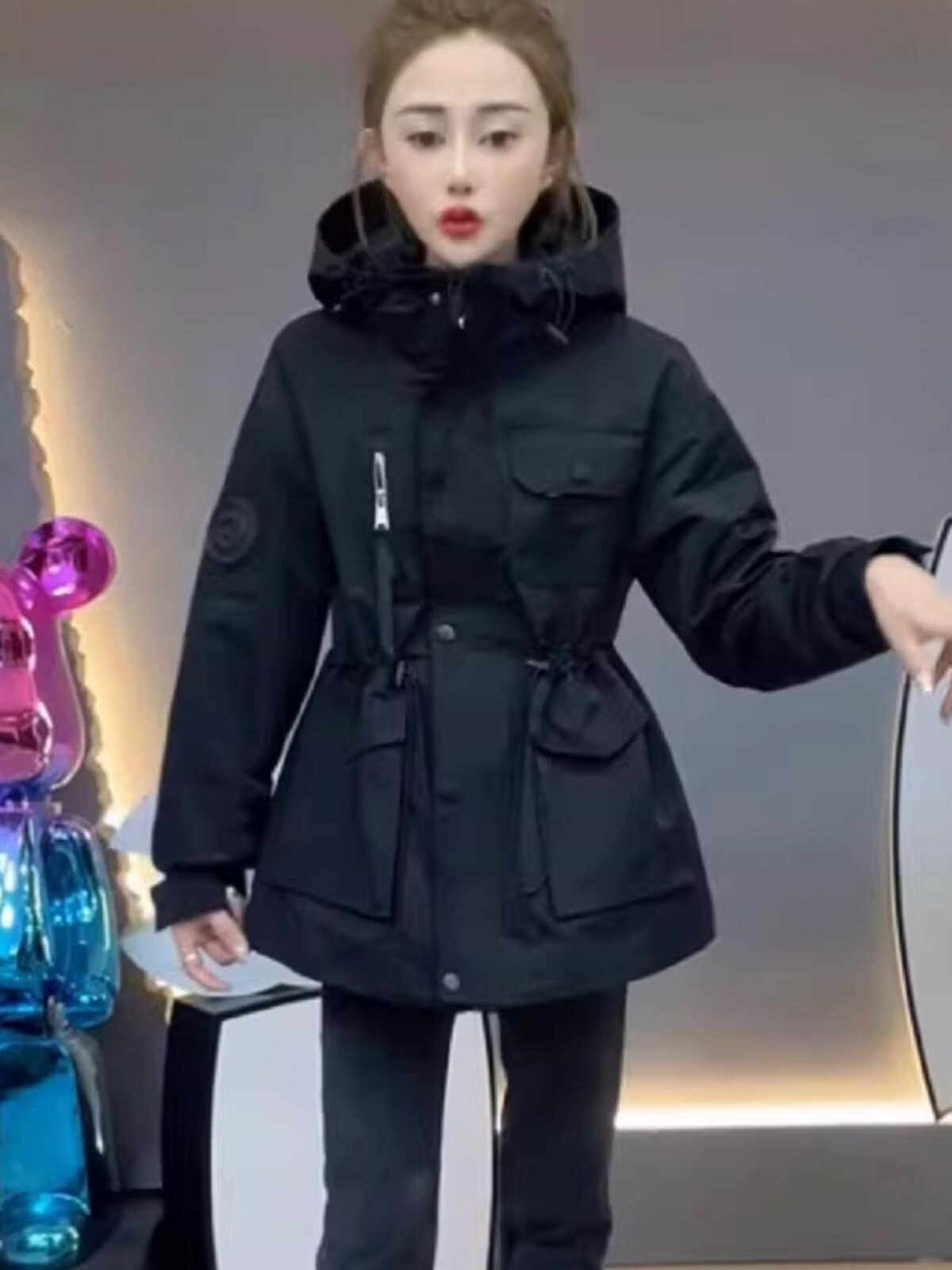 欧货中长款冲锋衣外套女春秋新款休闲收腰显瘦工装棉服夹棉风衣潮