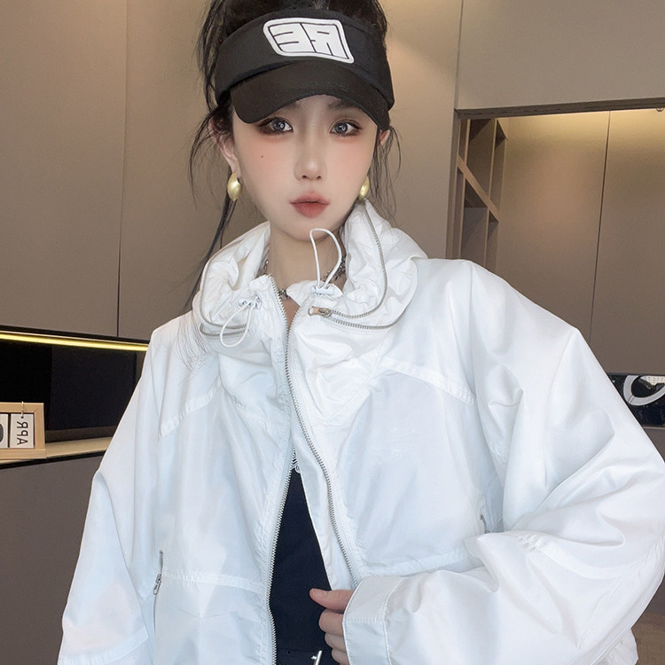 防晒外套女2026春季新款欧洲站纯色抽绳连帽防晒衣拉链长袖上衣