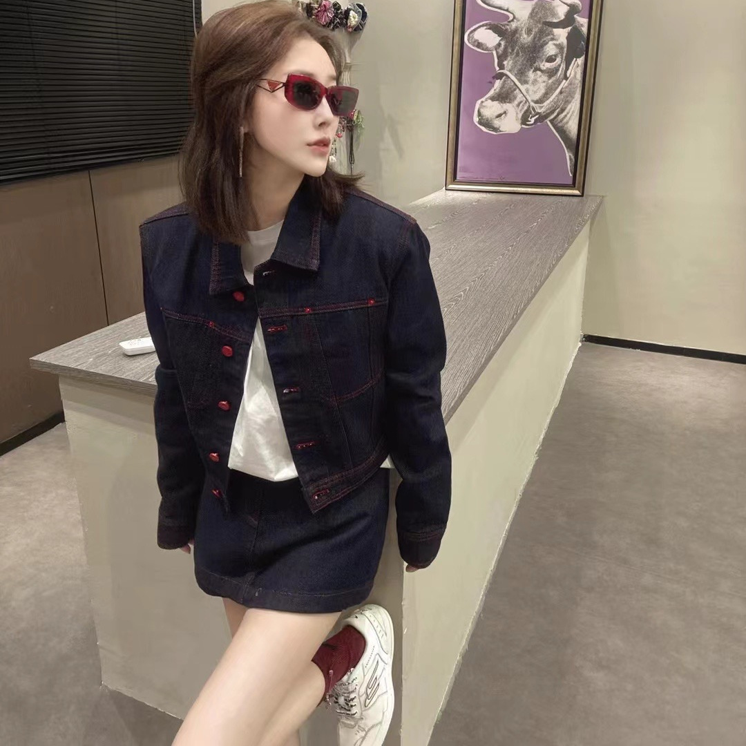 2025早秋新款欧货牛仔外套+牛仔短裤裙套装两件套显瘦
