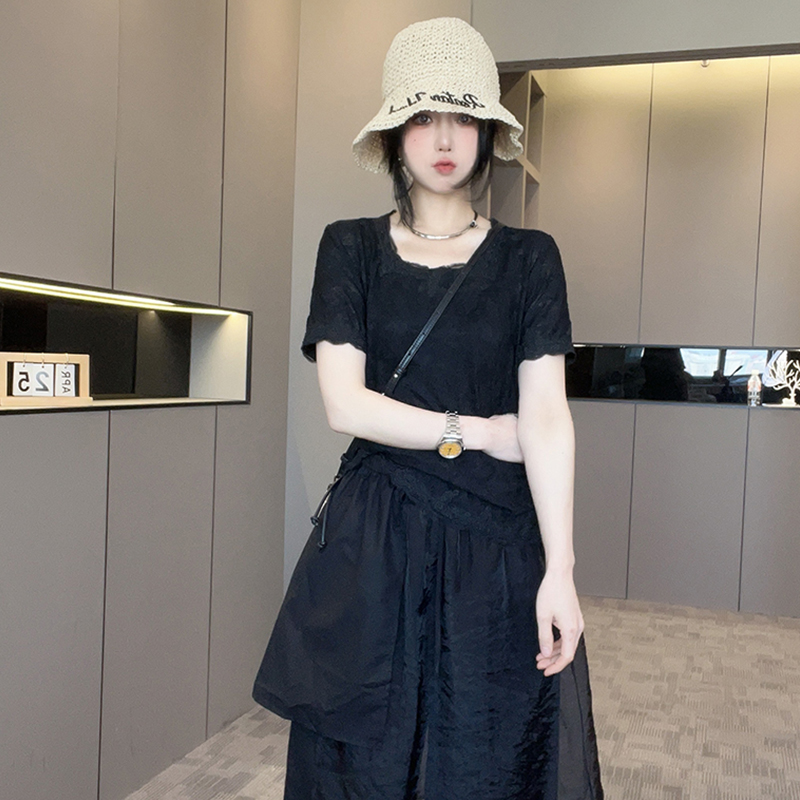 短袖T恤女2025夏季新款女装纯色蕾丝钩花半袖打底衫时尚减龄上衣