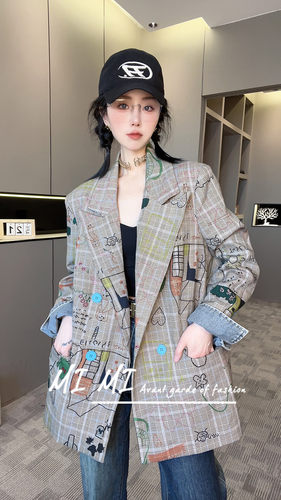 RRfshion外套中长款格子西服