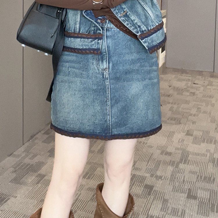 牛仔短裙女2025秋季新款欧洲站设计感复古做旧高腰半身裙显瘦裙子
