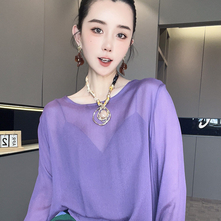 T恤女2026夏季新款欧洲站薄款纯色后背褶皱开叉圆领套头长袖上衣
