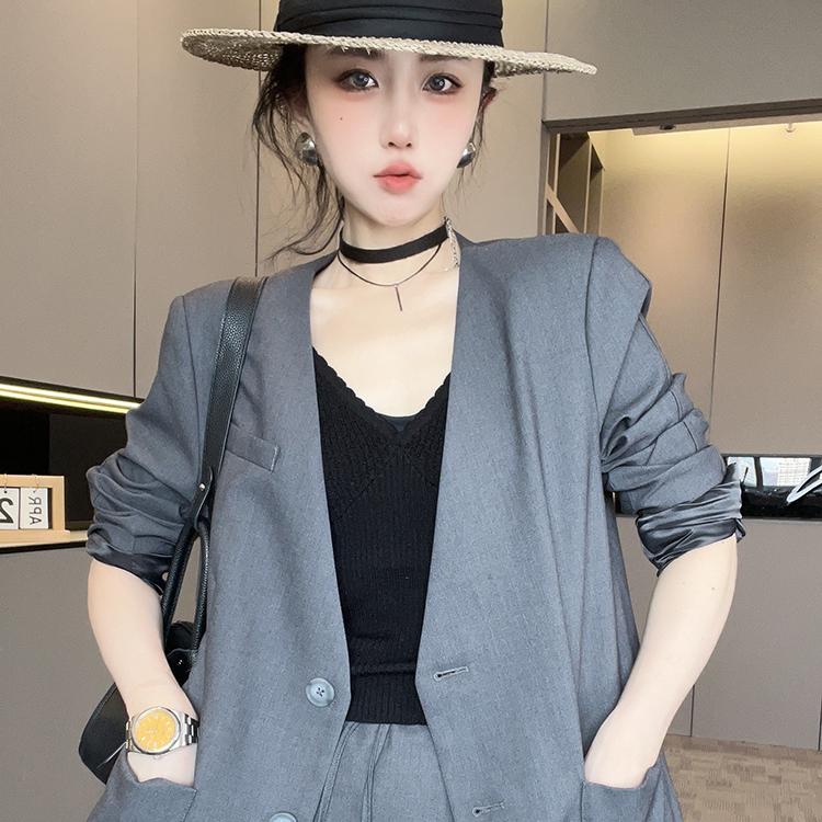 单排扣长袖西服高腰裙裤长裤纯色套装两件套女2025秋季新款欧洲站