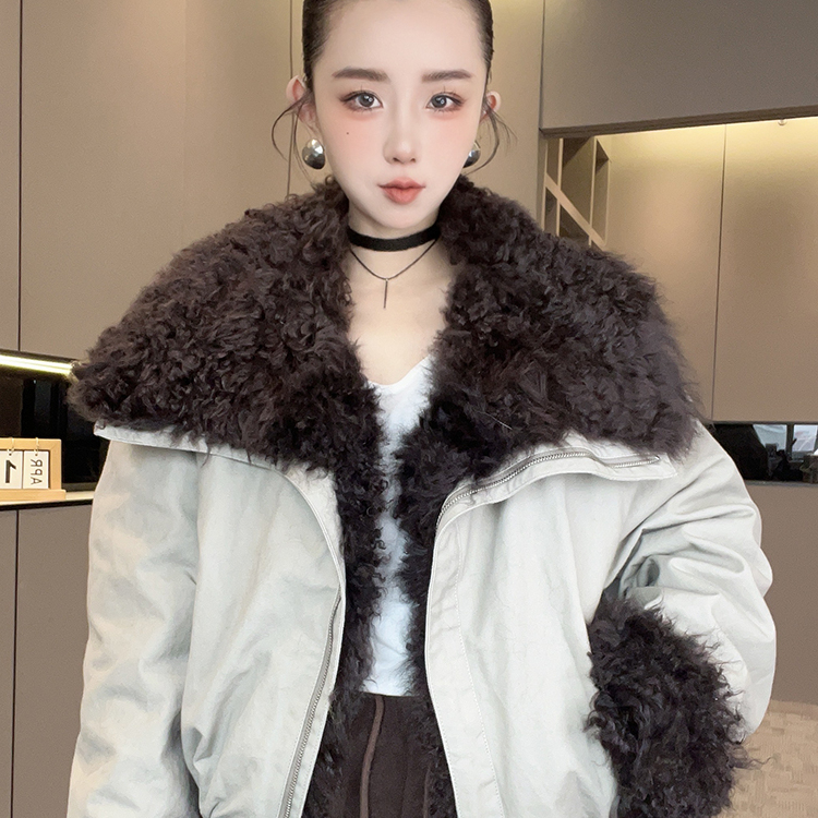 毛领派克鹅绒羽绒服女2025秋冬新款短款派克服拉链外套长袖上衣