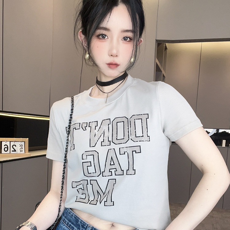 短袖T恤女2026春季新款字母印花打底衫修身显瘦圆领套头半袖上衣