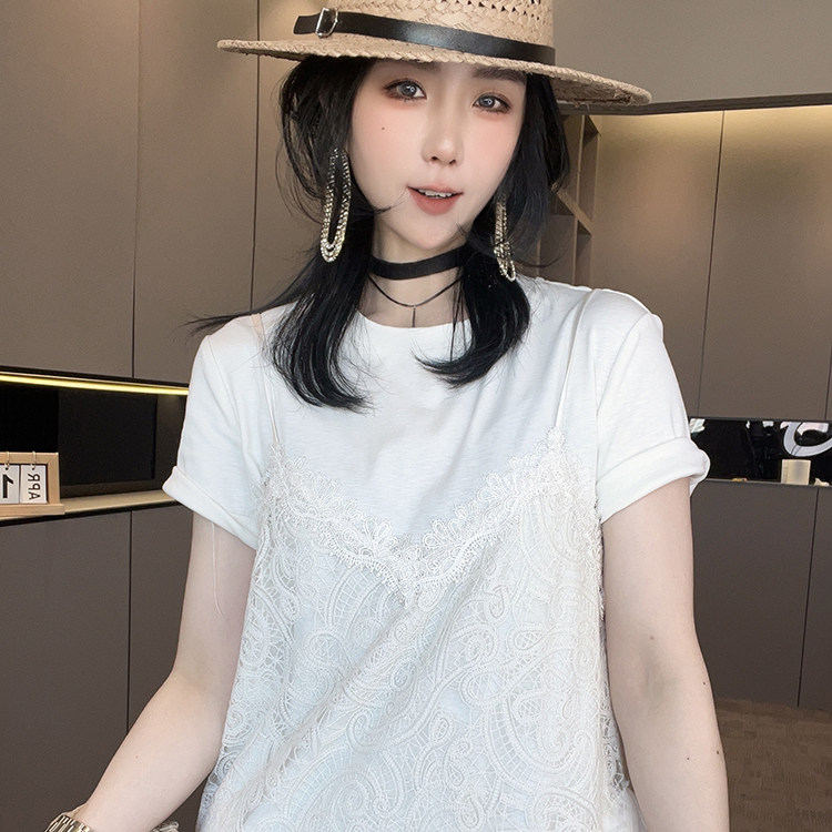 不规则下摆蕾丝吊带裙短袖T恤裙裙子套装两件套女2026春季新款