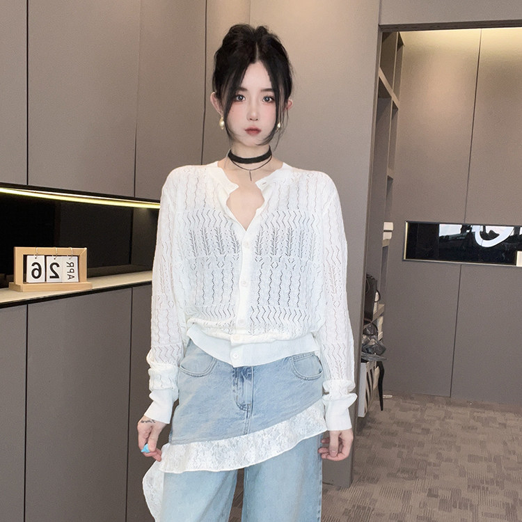 长袖针织衫女2026春季新款纯色圆领单排扣小衫宽松休闲百搭上衣