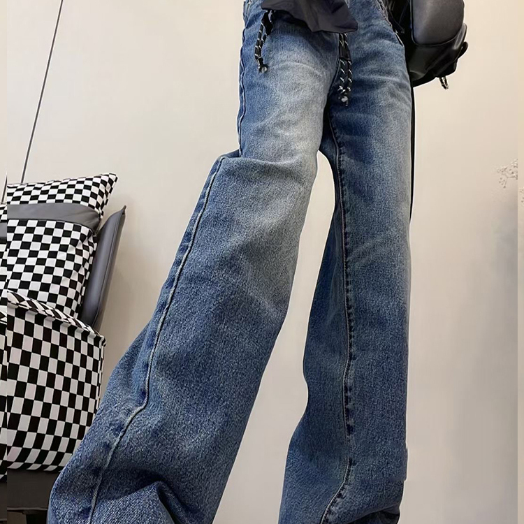 牛仔裤女2025秋季新款欧洲站复古磨白直筒裤高腰长裤宽松百搭裤子