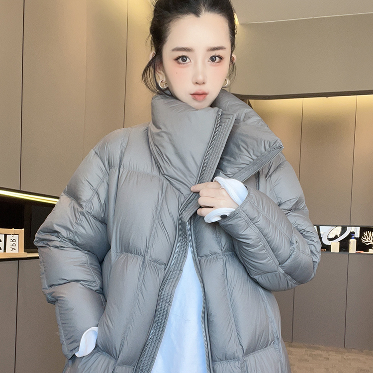 羽绒服女2025秋冬新款时尚纯色长款立领面包服拉链外套长袖上衣