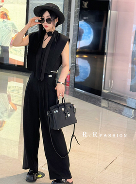 RR fashion 西装马甲阔腿长裤小香风套装两件套女2024秋季新款