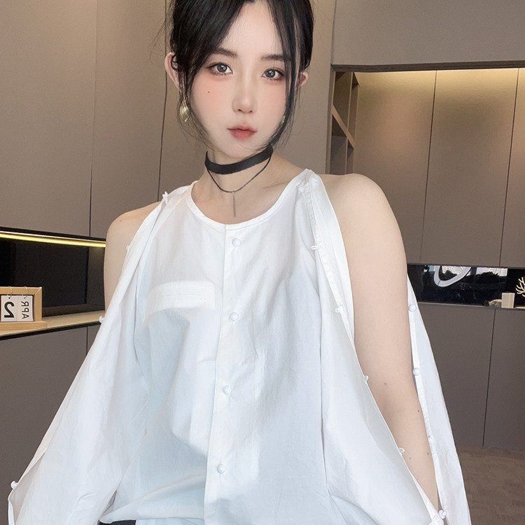 衬衫女2026春季新款欧洲站设计感百搭纯色露肩小衫显瘦时尚上衣