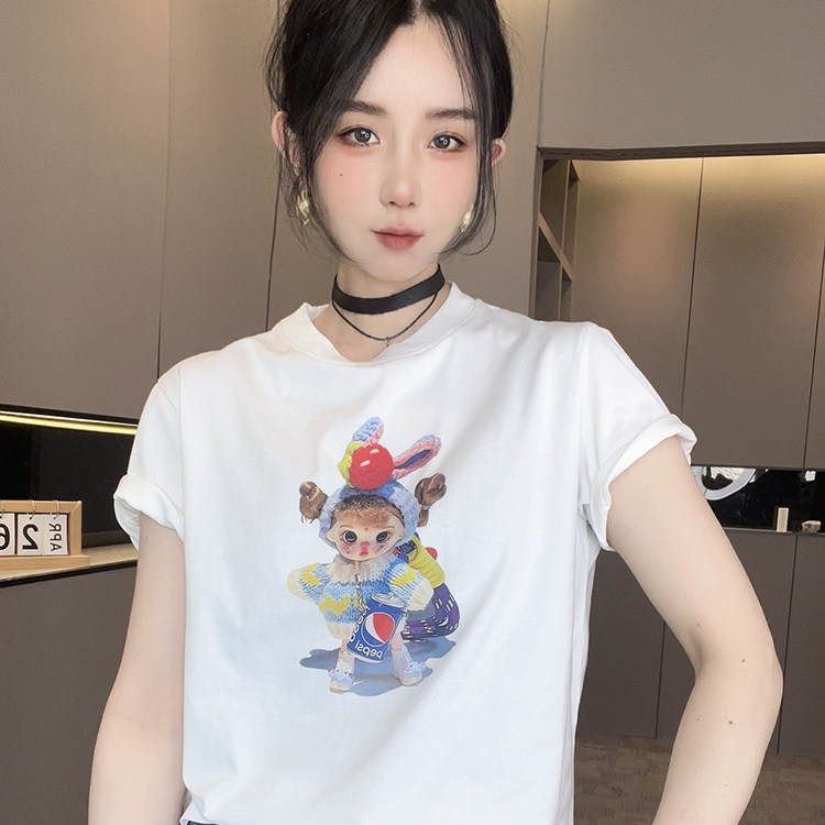短袖T恤女2026春季新款欧洲站卡通动漫印花打底衫圆领套头上衣