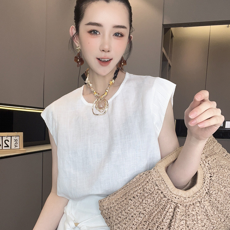 无袖圆领套头上衣高腰半身裙长裙纯色套装两件套女2026夏季新款