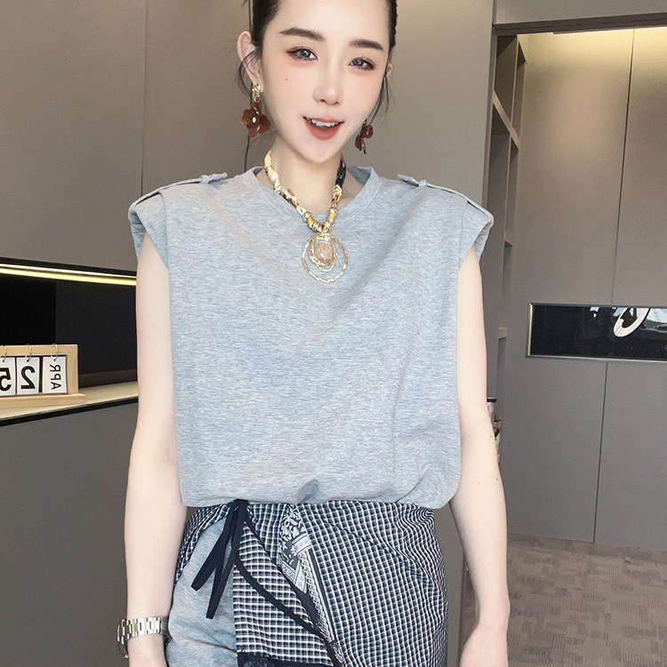 无袖腰封连衣裙女2026夏季新款时尚不规则格子屁帘T恤裙圆领裙子