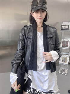 短款 新款 拼针织边真皮皮衣外套女 慕淑莲欧洲站2026春季 MUSHUL