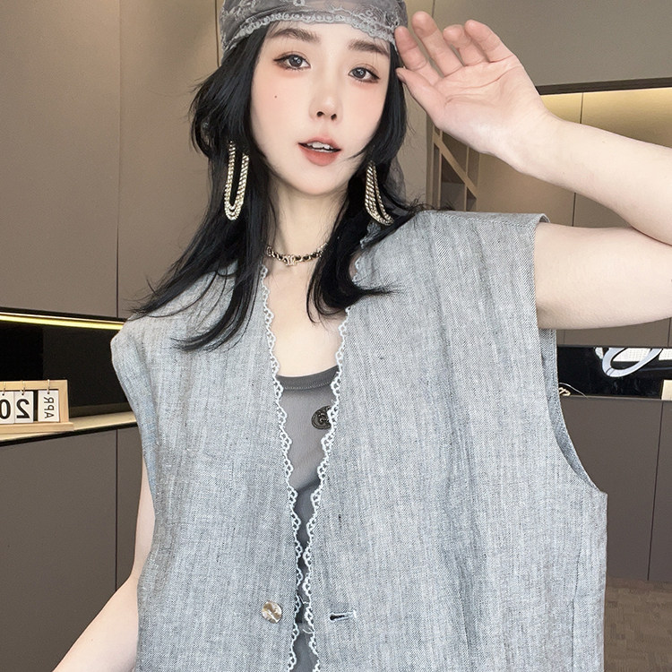 中长款单排扣无袖马甲外套高腰直筒长裤套装两件套女2026夏季新款
