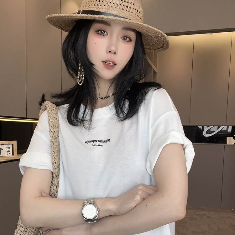 短袖连衣裙女2026夏季新款字母印花拼接荷叶边下摆T恤裙圆领裙子